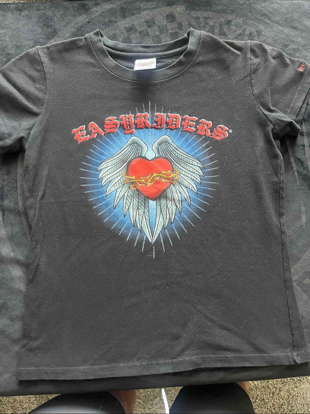 Easy Riders by Lee Black Long Sleeve Tee with Red Heart & Wings Graphic
